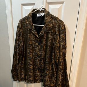 Chico's Black and Brown Elephant Patterned Shirt/Jacket Size 2 (L-12-14)
